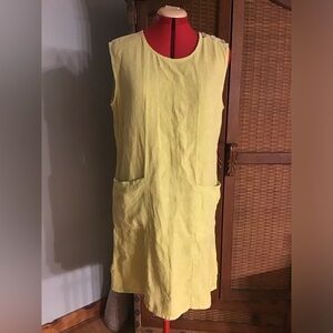 Sleeveless Lime/ lemon green Linen Pocket Shift Dress